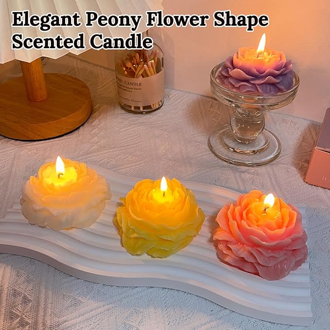 4 Pack Peony Flower Shape Candles for Women - Aromatic Pastel Aesthetic Candle with Fragrance - Christmas Gift for Friends Colleagues and Classmates (3 inch)