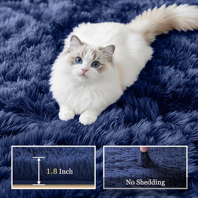 Fluffy Area Rugs 9x12 Living Room Bedroom: Ultra Soft Shag Rug Upgrade Non-Slip Non-Shedding Large Fuzzy Plush Carpet Indoor Floor Carpets for Kids Room Playroom Nursery Dorms Home Decor Blue