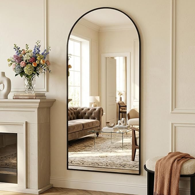 Suidia 71"x32" Arched Full Length Mirror with Stand, Full Body Mirror with Aluminum Frame, Freestanding/Leaning/Wall-Mounted, Floor Mirrors for Bedroom, Living Room, Entryway, Dressing Room, Black