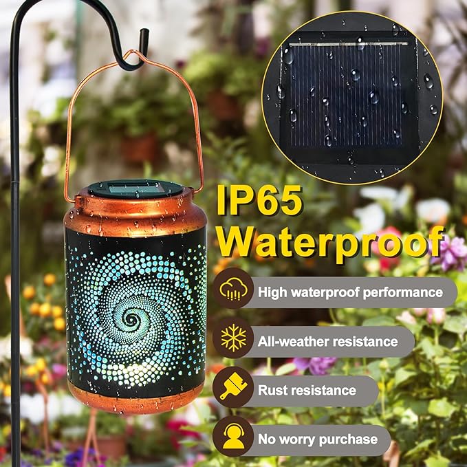 DIBIEECN Mothers Day Gifts for Mom, Birthday Gifts Grandma Ladies Solar Lanterns Outdoor Hanging Hollowed-Out Metal Waterproof LED Garden Decor Outside for Patio Yard Porch, Blue, 2 Pack