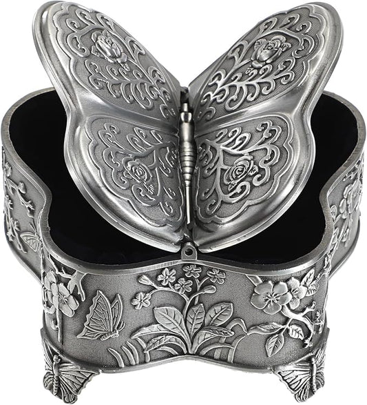 Hipiwe Vintage Metal Jewelry Box Butterfly Shape Trinket Box Decorative Metal Small Jewelry Storage Box for Rings Necklaces Earrings Organizer Keepsakes Box Gift for Women