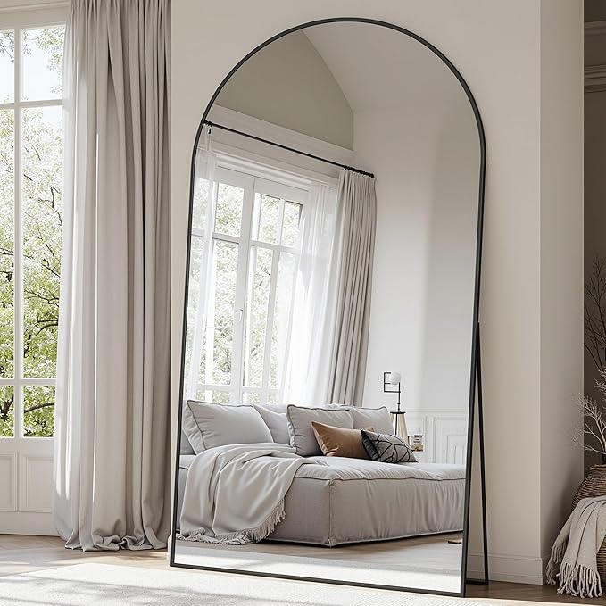 Suidia 81"x41" Arched Full Length Mirror with Stand, Full Body Mirror with Aluminum Frame, Freestanding/Leaning/Wall-Mounted, Floor Mirrors for Bedroom, Living Room, Entryway, Dressing Room, Black