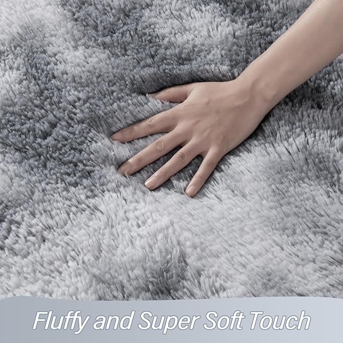 BENRON Soft Runner Rugs for Bedroom 2x8, Washable Long Runners for Hallway Entryway Kitchen Dorm, Fluffy Throw Rug for Kids Girls Room Decor Photo Prop, Tie-dye Grey