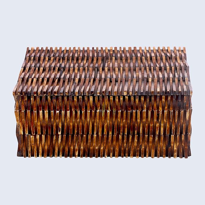 Handicrafts Home Large Decorative Storage Box with Lid – 12X8X5” Coffee Table Organizer, Keepsake- Decorative Boxes for Home Decor, Stylish Decorative Box for Office Decor-Mekong Lotus