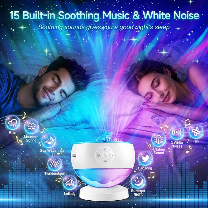 Staryou Iceberg Northern Lights Projector, White Galaxy Projector with Bluetooth Speaker & 15 White Noise, Aurora Light with Detachable Base, 300+ Light Modes, Ideal Gift & Bedroom Decor