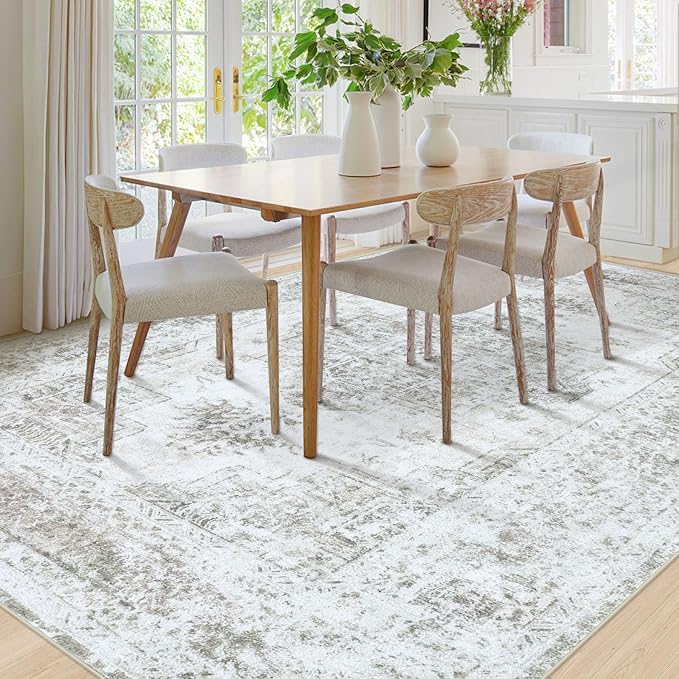 XLUEZ Area Rug 8x10 Living Room Rug, Machine Washable Vintage Distressed Medallion Rug Non-Slip Soft Low Pile Large Indoor Rugs for Bedroom Kitchen Dining Room Office(Taupe,8'x10')