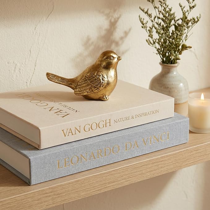 Aesthetic Decorative Books - Set of 2 Linen Boxes with Gold Lettering, Enhance Your Coffee Table, Bookshelf or Mantle Decor - Fake/Faux Books for Home Decoration, Photo & Keepsake Storage