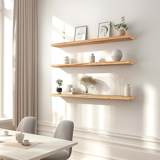 GXYAWPJ 36 Inch Floating Shelves for Wall Rustic Light Wood Wall Shelves for Bedroom Set of 4