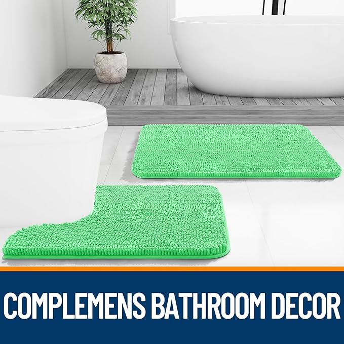 OLANLY Small Bathroom Rugs 24x16, Extra Soft Absorbent Chenille Bath Rugs, Rubber Backing Quick Dry, Machine Washable Bath Mats for Bathroom Floor, Tub and Shower, Home Decor Accessories, Mint Green