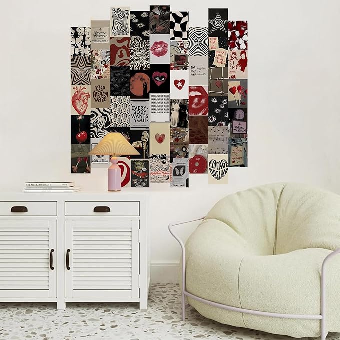 KBKBART Downtown Girl Room Decor Y2k Posters - Dark Red Downtown Girl Aesthetic Wall Decor, Y2k Room Decor 2000s Collage Kit, 4"x6" Wall Art Prints Dorm Decorations For Teen Girls Bedroom (Unframed)