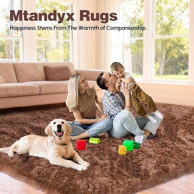 Large 9x12 Area Rug for Living Room, Soft Shag Rugs for Bedroom, Non-Slip Ultra Fluffy Rug,Modern Plush Carpet for Girls Boys Kids Room Dorm,Fuzzy Rug for Home Decor Aesthetic,Brown