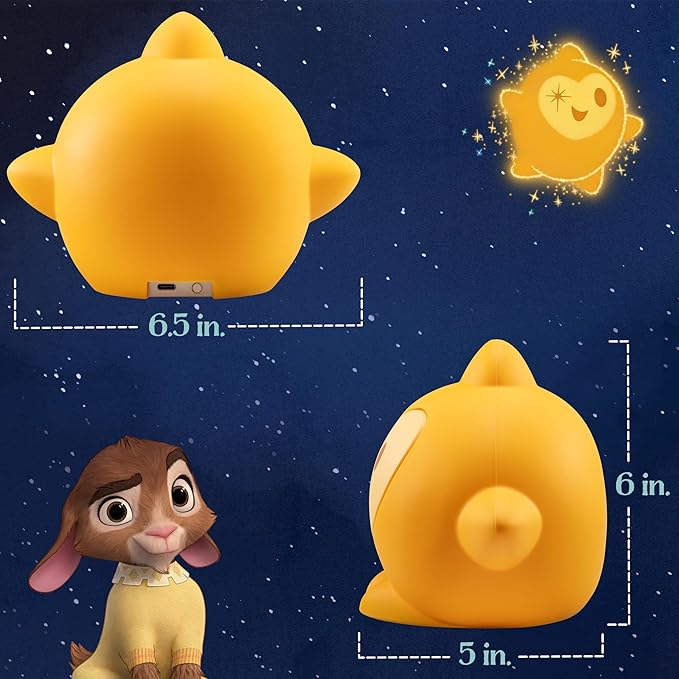 Disney Wish Squishy Light, Night Light for Kids, USB Lamp, Battery Operated, Dimmable, Star Light Ideal for Bedroom, Playroom, Living Room, 79616