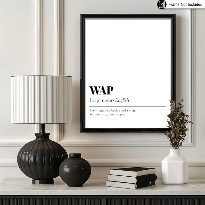 Poster Master Typography Poster - Dictionary Print - WAP Definition, Wet, Requires Bucket and Mop, Minimal, Funny - Gift for Girl, Friend - Wall Decor for Home, Bedroom, Dorm, 18x24 Unframed Wall Art