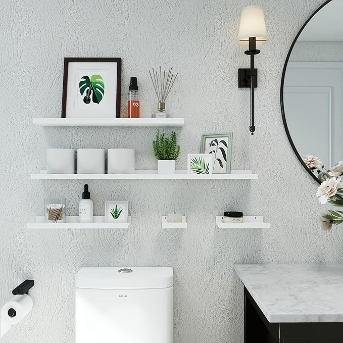 White Floating Shelves for Wall Decor, Long Wall Mounted Storage Shelf for Bedroom, Living Room, Bathroom, Kitchen, Nursery, Display Picture Ledge Shelf with Lip Set of 2-48 Inches, White