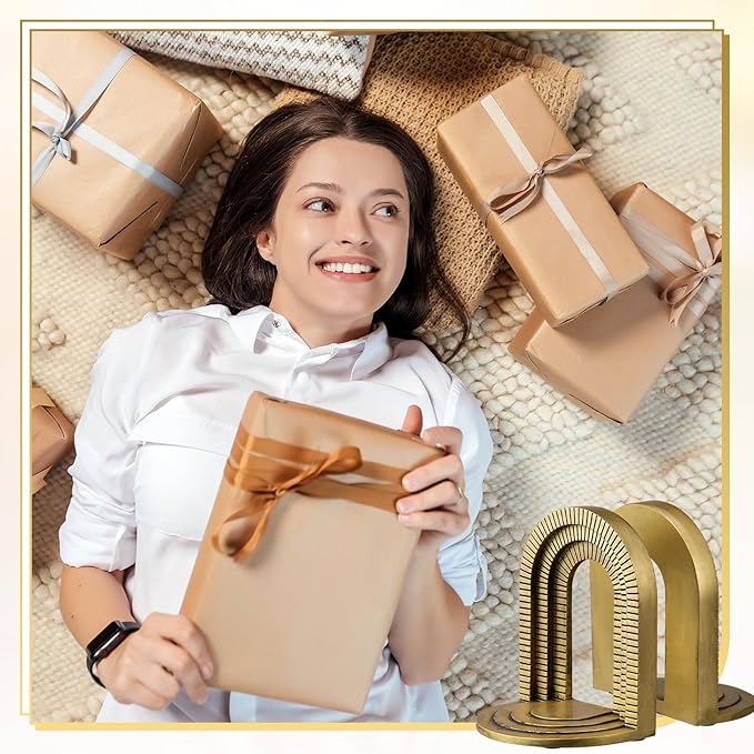 Kathfly Vintage Gold Brick Arch Bookends Resin Book Ends for Shelves Heavy Duty Decorative Bookends, Cute Book Stopper Holder Decor for Desk Home Office, Shelf Decoration