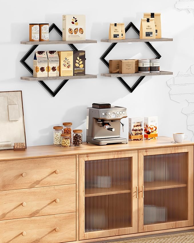 CHOEZON Floating Shelves for Wall, Set of 2 Wall Mounted Shelves, 2-Tier Hanging Shelves, for Living Room, Bedroom, Kitchen, Office, Study, Greige TBJ01P2BG
