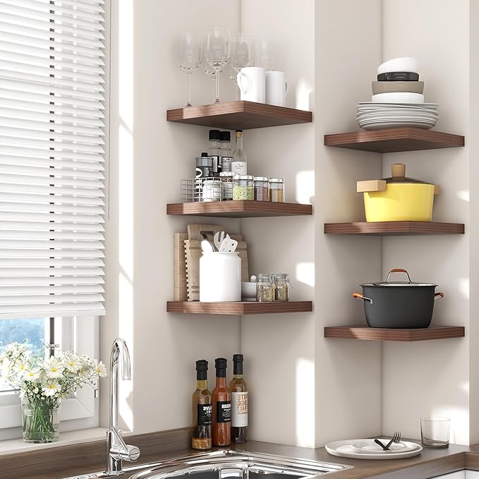 Square Floating Shelves for Wall 12"W x 12"D x 1.2"H, Small Engineered Wood Wall Shelves with Invisible Brackets for Living Room Bedroom Bathroom Office Kitchen Storage Decor, Walnut Finish, Set of 3