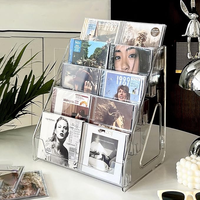 Card Display Stand set of 2, Clear 5-Tiered Shelf For Greeting Card, Stickers, Postcard, Sports Graded Card, Football Baseball Basketball Cards, Table Top Holder Display Rack For Psa Slabs (2 Pack)