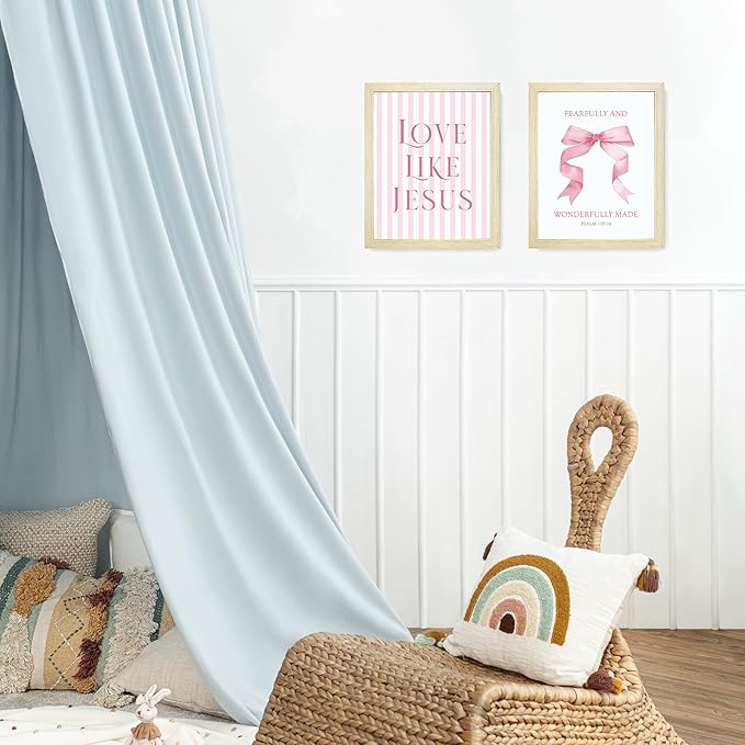LARTSFRO Coquette Pink Bow Jesus Wall Art Decor Posters, Pink Bow Room Bedroom Bathroom Dorm Wall Art Decor Aesthetic for College Teen Girls Gifts, Inspirational Bible Verses Bow Wall Decor, 10x8 Inch Set of 4 Pcs Bow Pictures (WOOD-GRAIN FRAMED)