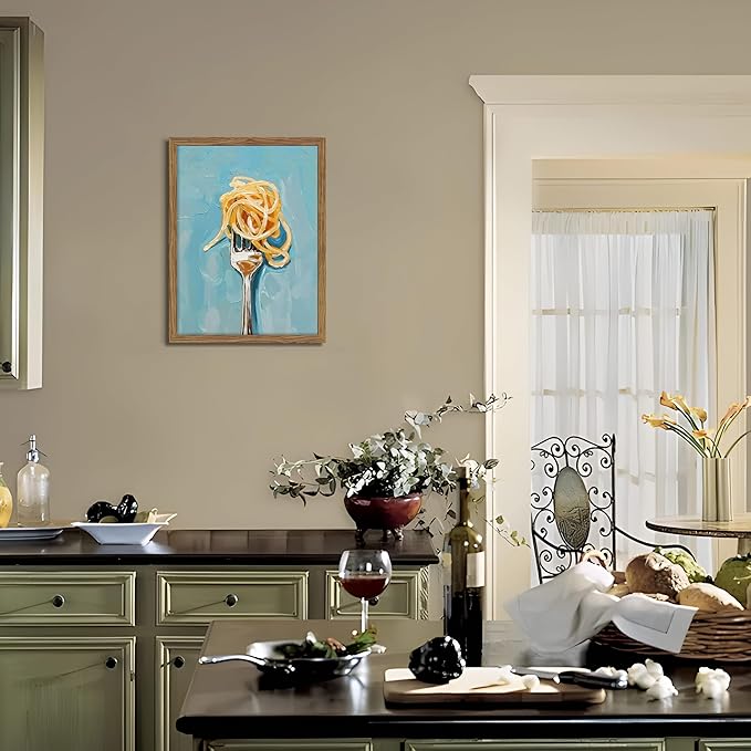Framed Kitchen Wall Art, Vintage Spaghetti Canvas Wall Decor, Rustic Farmhouse Still Life Oil Painting, Trendy Funny Kitchen Food Artwork Prints Pictures for Dining Room Decorations 16x24 Inch