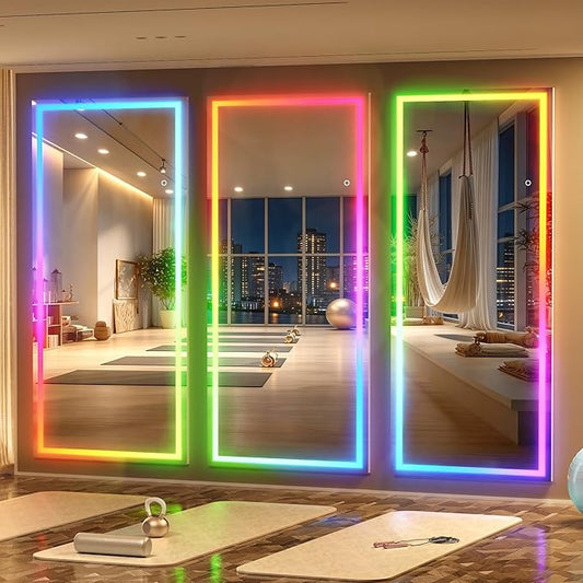 Hasipu 79"x31" LED RGB Bluetooth Full Length Mirror with Lights, Full Body Mirror with Stand, Wall Mount & Free Standing Floor Mirror for Bedroom Living Room Cloakroom, 7 Color & Brightness Adjustable