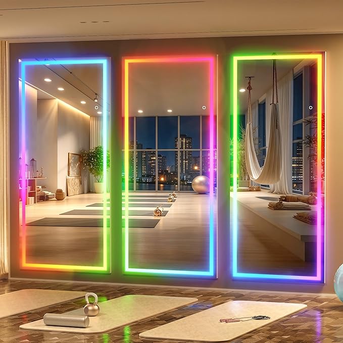 Hasipu 79"x35" LED RGB Bluetooth Full Length Mirror with Lights, Full Body Mirror with Stand, Wall Mount & Free Standing Floor Mirror for Bedroom Living Room Cloakroom, 7 Color & Brightness Adjustable