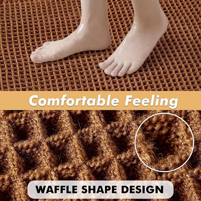 MIULEE Set of 2 Waffle Bathroom Rugs, Fall Boho Bath Rugs Non Slip Washable, Super Absorbent Bath Mats, Ultra Soft Rubber Backed Shower Mats for Bathroom Floor, Tub, Terracotta, 17"x24"+18"x30"