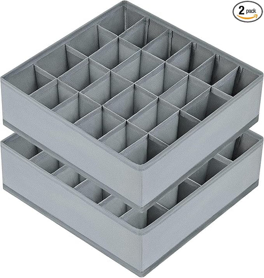 Joyoldelf Sock Drawer Organizer Divider 2 Packs Underwear Organizer, 24 Cell Closet Organizers and Storage Organizer Sock Holders Organizers for Storing Socks, Handkerchiefs, Ties, Belts (Grey)
