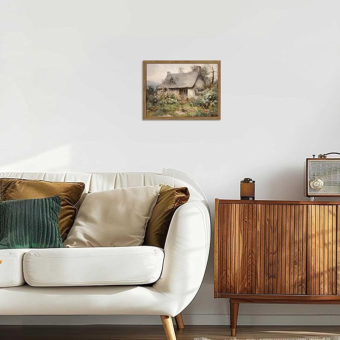 Framed Farmhouse Wall Decor, Country Cottage Pictures Wall Art, Pastoral Nature Landscape Canvas Print, Vintage Farm House Oil Painting Artwork for Bedroom Living Room – 8x10 inch