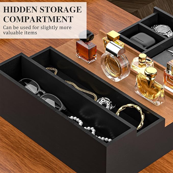 Vdamu Cologne Organizer for Men,4 Tier of Elevated Cologne Display Stand with Drawer Storage,Wood Cologne Display,Perfume Organizer and Storage Display Risers,Great Gift for Men (Black Walnut)