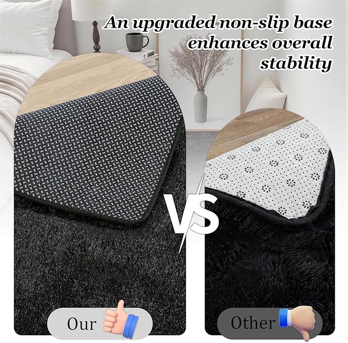 Fluffy Area Rugs 9x12 Living Room Bedroom: Ultra Soft Shag Rug Upgrade Non-Slip Non-Shedding Large Fuzzy Plush Carpet Indoor Floor Carpets for Kids Room Playroom Nursery Dorms Home Decor Black