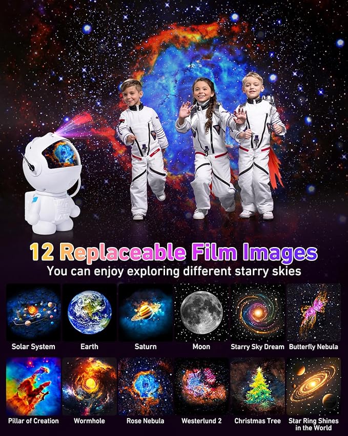 Astronaut Galaxy Projector,Star Projector with 12 Space Films,Galaxy Projector for Bedroom with Timer and 360°Rotating Magnetic Head,Planetarium projectors is Suitable for Kids and Adults (White)
