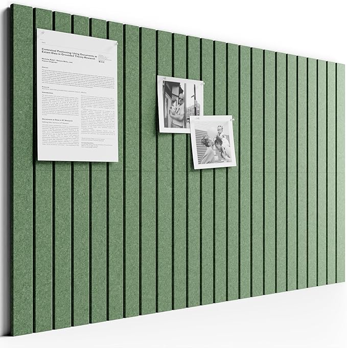 Bumusty Large Cork Board Alternative-36 x 24" Felt Bulletin Board Tiles, with 30 Pushpins, 40 Adhesive Tabs, Fine-Stripe 6-Pack, Cork Boards for Office Push Pin Board Felt Board-Moss Green