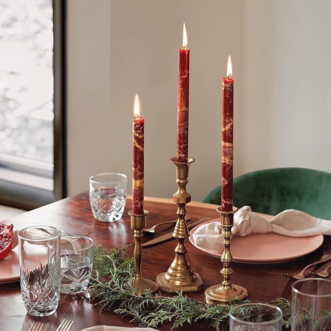 Northern Lights Candles - Premium Decorative Tapers - 12" 2PK - Bordeaux w/Gold - 73302