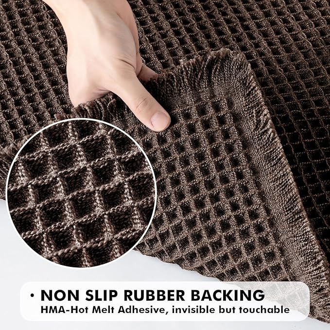 MIULEE Set of 2 Waffle Bathroom Rugs, Boho Bath Rugs Non Slip Washable, Super Absorbent Bath Mats, Ultra Soft Rubber Backed Shower Mats for Bathroom Floor, Tub and Shower, Chocolate, 17x24 Inch