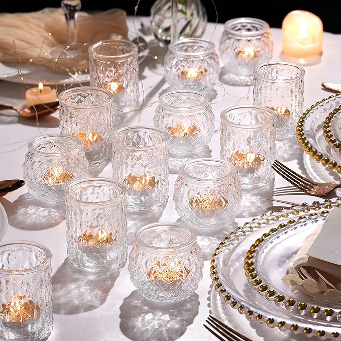 NITIME 36Pcs Assorted Clear Votive Candle Holders, Tea Light Candle Holders for Wedding Centerpiece, Glass Candle Holder for Table Centerpiece, Home and Party Decorations