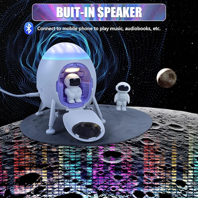 Lander Astronaut Projector Night Light, Built-in Speaker Space Man Buddy LED Planetarium Spaceman Lamp Gifts with White Noise Mode for Kids Adults Bedroom Ceiling Room Decor