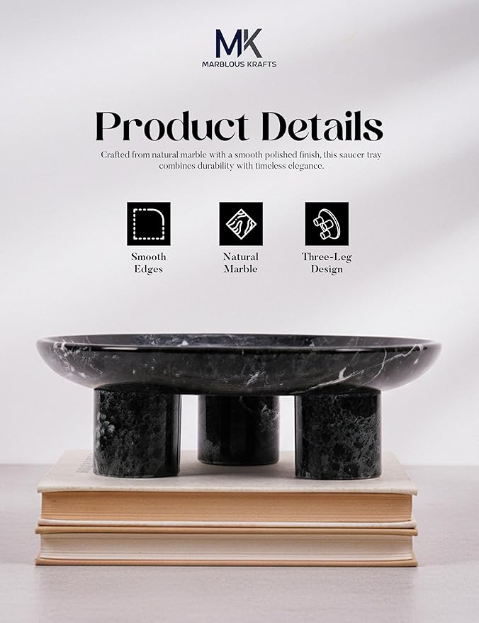 Black Zebra Marble Tray 8' inch Vanity Organizer, Perfume Display and Jewelry Dish, Bathroom Countertop Storage for Modern Home Decor