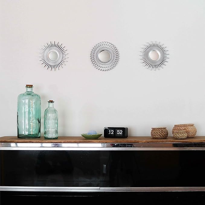 BONNYCO Wall Mirrors Pack of 3 Round Silver Mirrors for Home Decor, Bedroom and Room. Espejos Decorativos de Pared Sala Dormitorio, Circle Wall Decor Minimalist Vintage, Chic. Gifts for Women Mums