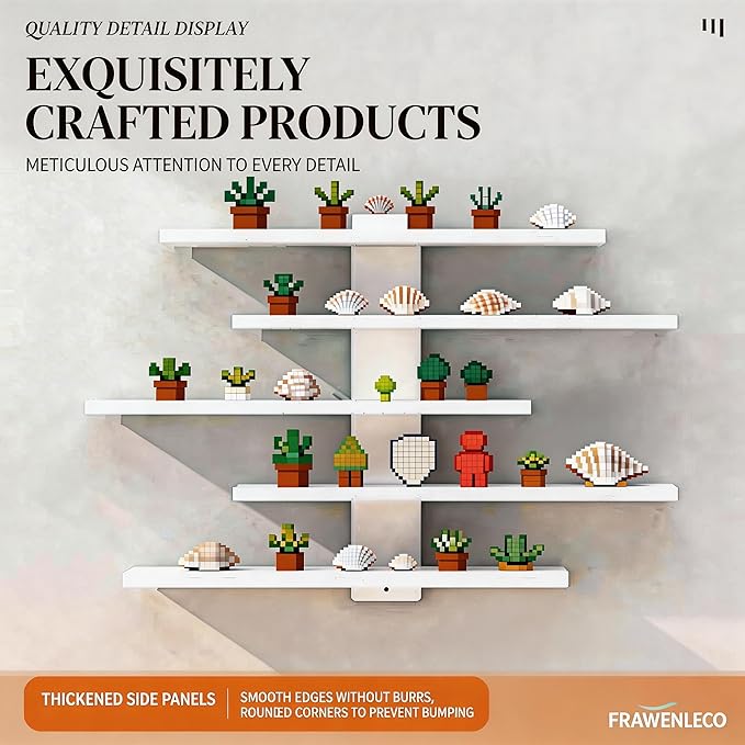 No Drill Floating Shelf for Wall, 5-Tier Wall Mounted Organizer, Damage-Free Display Shelf for Collectibles, Figures, Bathroom Kitchen Storage, White