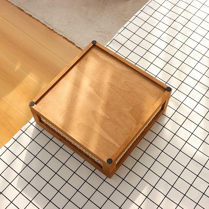 YAHUAN Woven Wooden Basket Wood Storage Crate Box, Bamboo Basket with Built-In Handles for Kitchen Pantry, Cabinet, Office, Bedroom, Rustic Country Decor (Brown)
