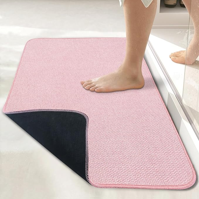Bosap Bath Mat,Ultra Thin Bathroom Runner Rugs,Large Bath Mats for Bathroom,Quick Dry,Non-Slip,Machine Washable,Low Pile,Bath Rug,Shower Outside,Sink,Home Decor Accessories.Pink,3'x4'(36x48inch)