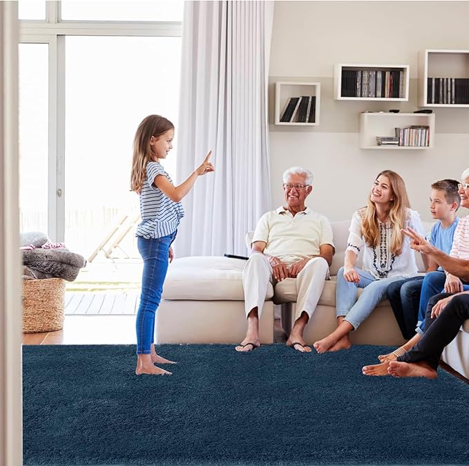 9x12 shag Rug Living Room: Large Area Rug 9 x 12 for Living Room - Navy Blue Rug for Bedroom Soft Fluffy Carpet (Navy Blue/9 by 12 Feet)