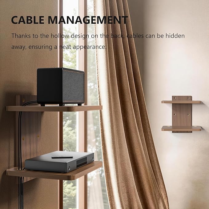 WALI Floating TV Shelf, 2 Tier Projector Shelf for DVD Players, Routers, Game Consoles, Cable Boxes, Living Room Decor Accessories, Wall Mount Shelves Holds Up to 22lbs (CS202N), 2-Shelf, Walnut Brown