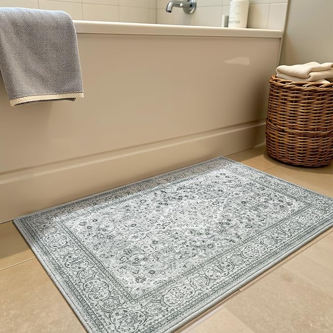 Goideal Washable Entry Rug 2x3, Gray Small Area Rugs Non Slip, Indoor Low Pile Carpet with Rubber Backing for Bathroom Kitchen Entryway Office