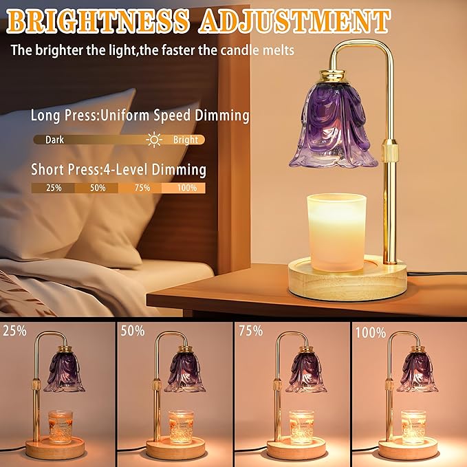 XJZJY Candle Warmer Lamp with Timer Dimmer, Adjustable Height Purple Candle Wax Warmer, Christmas Birthday Gift for Mom Women, House Warming Gifts for New Home Bedroom Decor,Gradient Purple