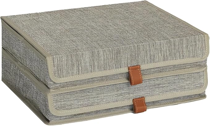 Photo Storage Boxes with Lids, Memory Box for Keepsakes, Picture Organizer Versatile Linen Containers Basket Collapsible Bin for Organizing Home Office, 2 Pack, 14x10.8x2.5 Inch, Coffee