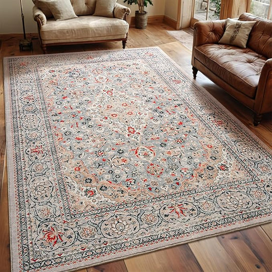 Goideal Washable Rug 5x7, Beige Area Rugs Non Slip, Indoor Low Pile Carpet with Rubber Backing for Living Room Kitchen Bathroom Entryway Office Bedroom