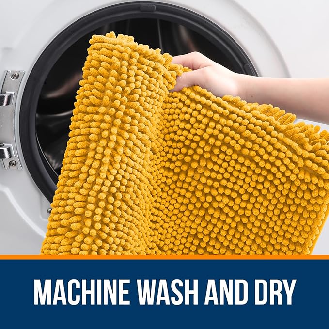 OLANLY Large Bathroom Rugs 47x32, Soft Absorbent Chenille Bath Rugs, Rubber Backing Quick Dry, Machine Washable Bath Mats for Bathroom Floor, Tub and Shower, Home Decor Accessories, Golden Yellow