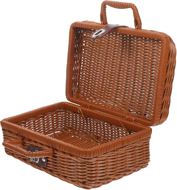 Handwoven Rattan Storage Box Large Decorative Box Lid for Makeup Decorative Shelves
